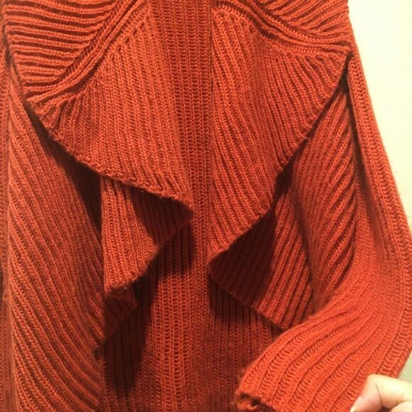 Soft Surroundings Burnt Orange Open waterfall chunky knit cardigan XS - Picture 4 of 5